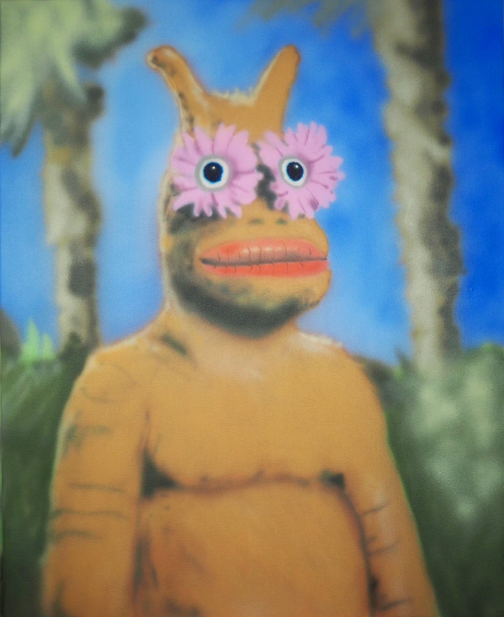 The Silent One, amongst palms, a painting by Adam S. Forsythe